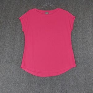 CHICOS WOMENS BRIGHT PINK SHORT SLEEVE SLINKY LIQUID KNIT BOAT NECK TSHIRT SZ 0